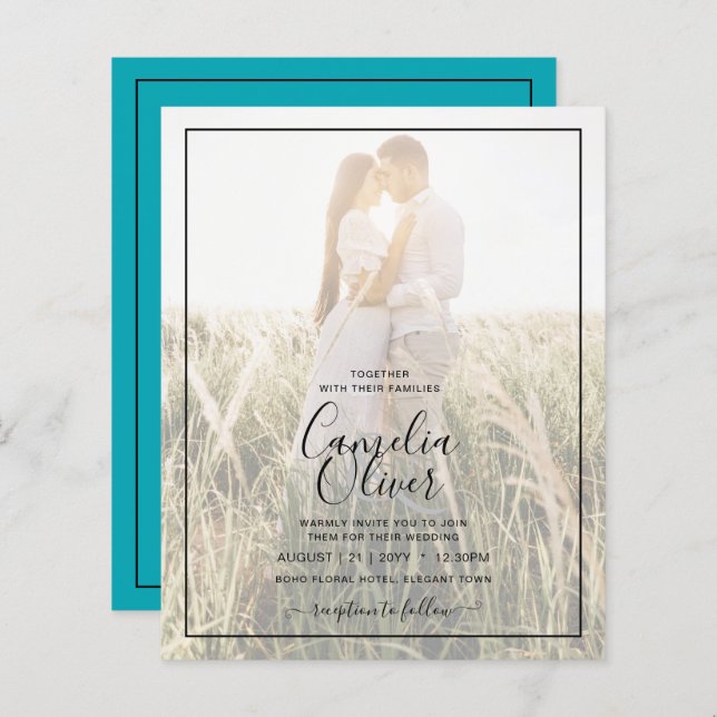 Papier Budget Photo Overlay Blue Mariage Turquoise Invita (Devant / Derrière)