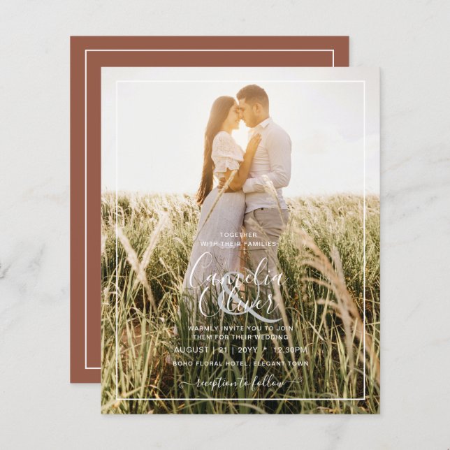 Papier BUDGET Photo Overlay Terracotta Mariage Invitation (Devant / Derrière)