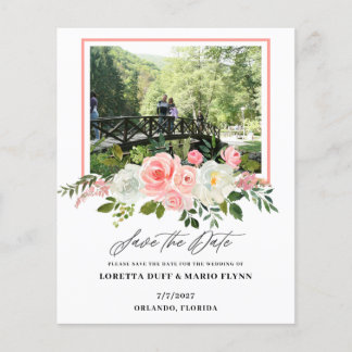 Papier Budget Photo Pink floral Wedding Save the Date