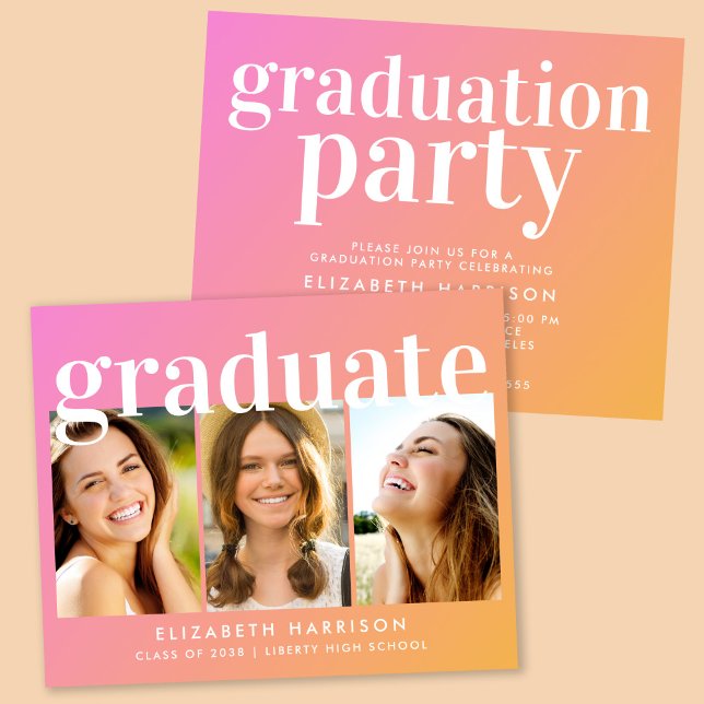 Papier Budget Photo Pink Graduation Party Invitation (Créateur téléchargé)