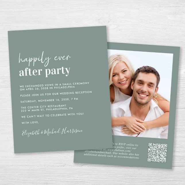 Papier Budget Photo QR Code Mariage Réception Invitation (An chic Happily Ever After Party all-in-one invitation for your wedding celebration)