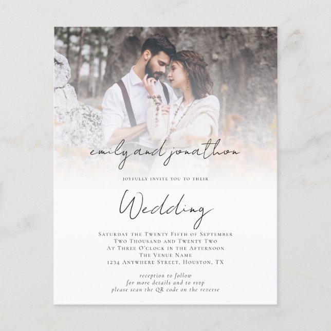 Papier Budget Photo QR Code Script Invitation de mariage  (Devant)