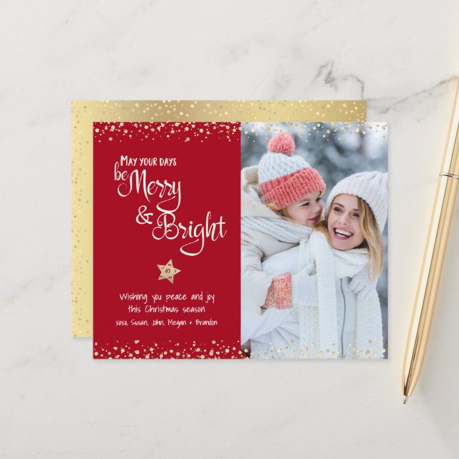 Papier Budget Photo Red Days Be Joyeux Bright Script Card (Devant/Arrière en situation)