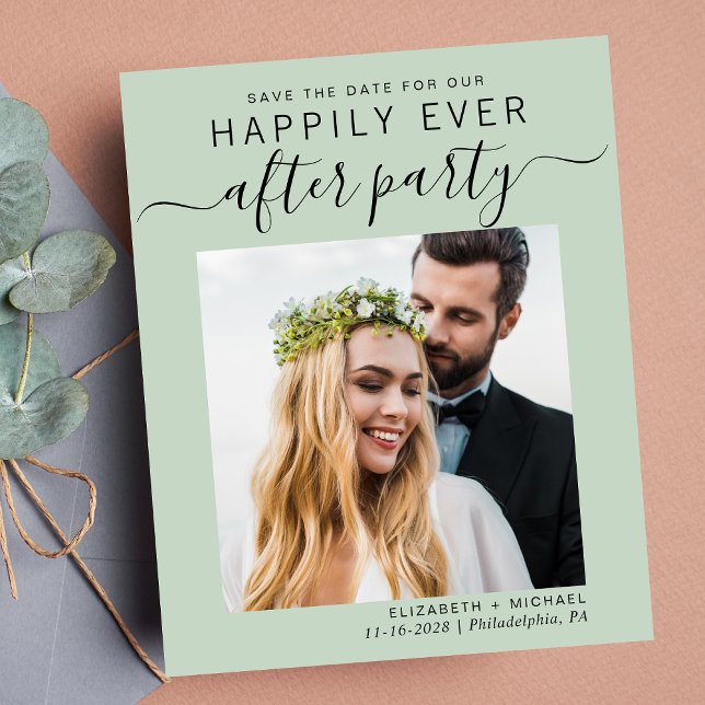 Papier Budget Photo Sage Réception de mariage Enregistrer (A stylish save the date announcement for a reception to celebrate your elopement or private wedding)