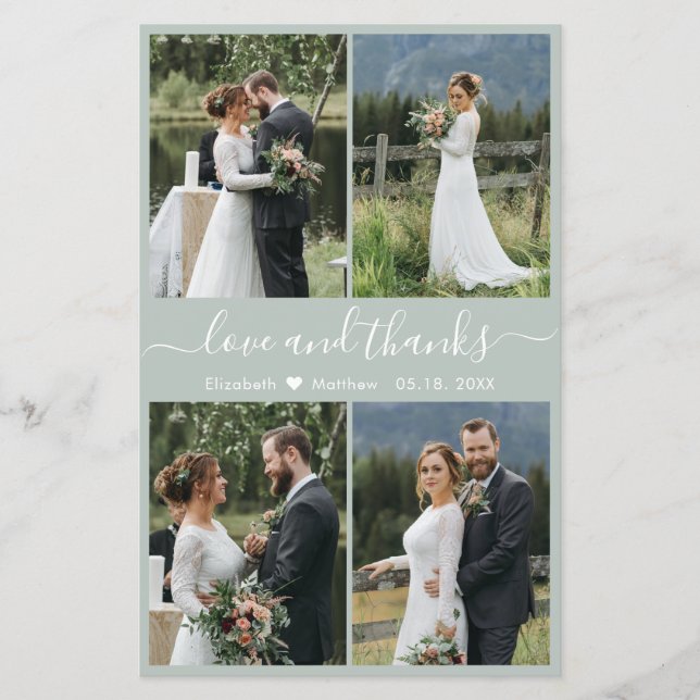Papier Budget Photo Script Vert Sauge Mariage Merci (Devant)