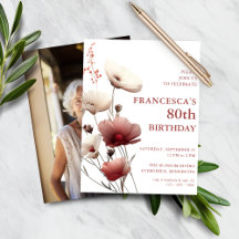 Budget Pink and White Poppy 80e anniversaire Invit