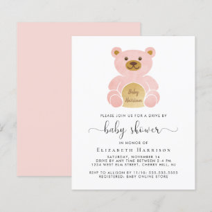 Papier Budget Pink Bear Drive Par Baby shower Invitation