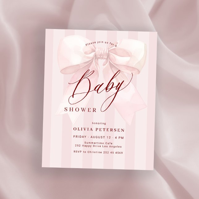 Papier Budget pink bow girl baby shower invitation (Créateur téléchargé)