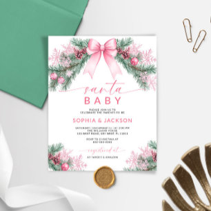 Papier Budget Pink Bow Noël Père Noël Baby shower Invitat