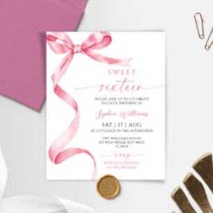 Papier Budget Pink Bow Sweet 16 Anniversaire Invitation