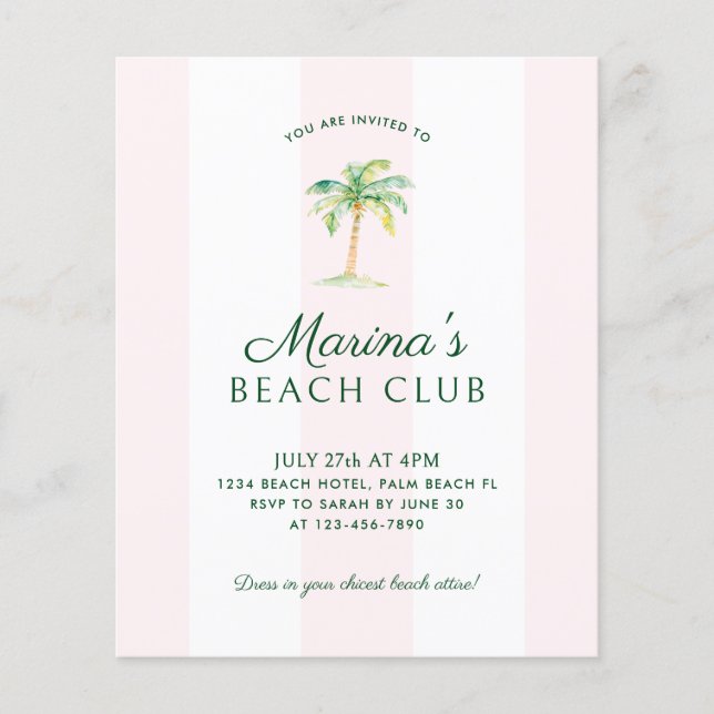 Papier BUDGET Pink Cabana Stripe Beach Club Anniversaire (Devant)