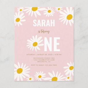 Papier BUDGET Pink Daisy Flower 1er Anniversaire Invitati
