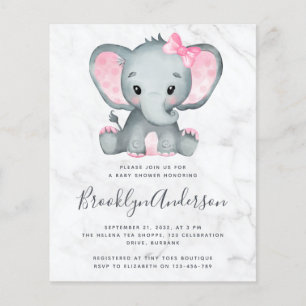 Papier BUDGET Pink Elephant Baby shower Invitation