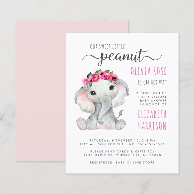 Papier Budget Pink Elephant Virtual Baby Girl Douche (Devant / Derrière)