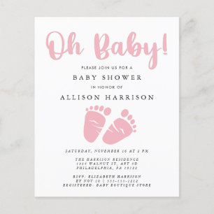 Papier Budget Pink Feet Baby Girl Douche Invitation