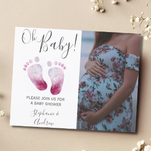 Papier Budget Pink Feet Girl Baby shower Photo Invitation