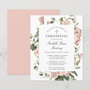 Papier Budget Pink Floral Cross Christening Invitation