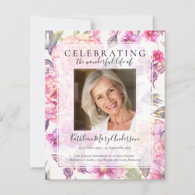Papier BUDGET Pink Floral Memorial Service Invitation (Devant)