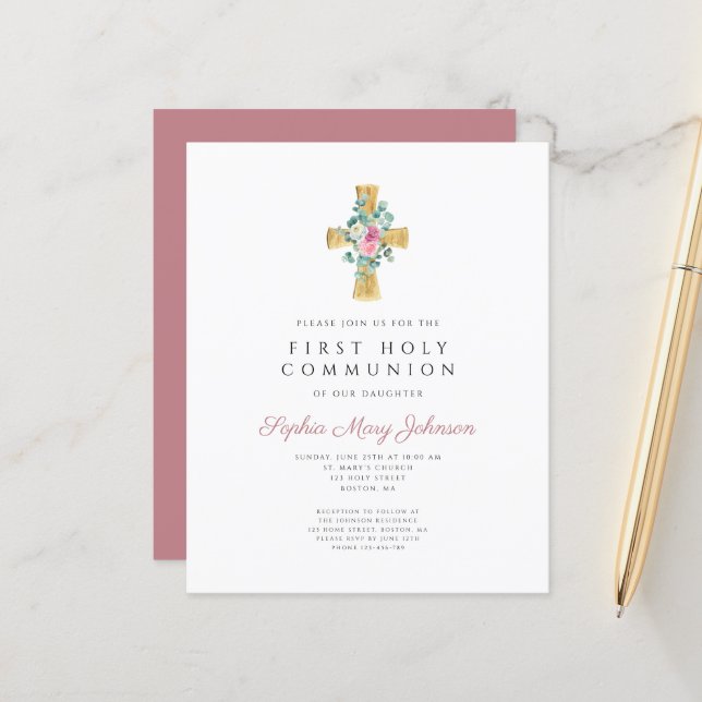 Papier Budget Pink Floral Peonies traversent la première  (Devant/Arrière en situation)