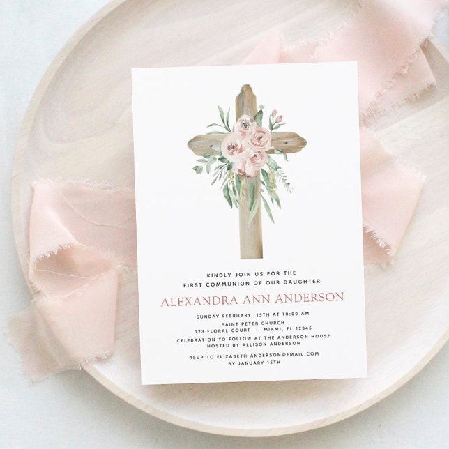 Papier Budget Pink Floral Première Communion sainte (Créateur téléchargé)