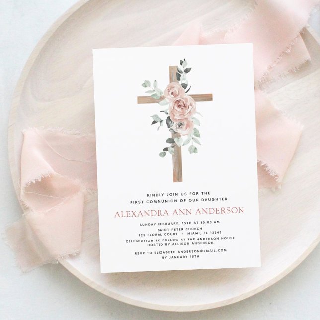 Papier Budget Pink Floral Première Communion sainte (Créateur téléchargé)
