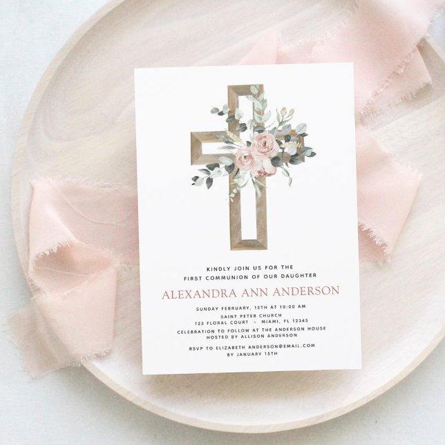 Papier Budget Pink Floral Première Communion sainte (Créateur téléchargé)