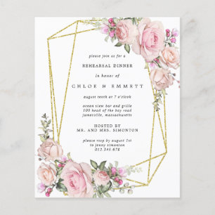 Papier Budget Pink Floral Rehearer Dîner Invitation