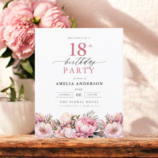 Papier Budget Pink Garden Floral 18e anniversaire Invitat (Créateur téléchargé)