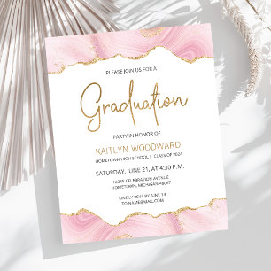 Papier Budget Pink Gold Agate Graduation Party Invitation
