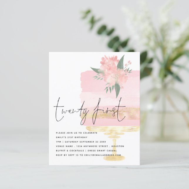 Papier Budget Pink Gold Anniversaire Gâteau 21ème Invitat (Debout devant)