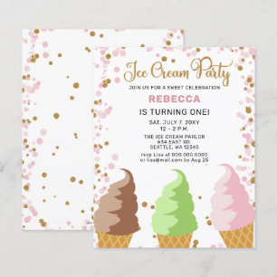 Papier Budget Pink Ice crème fête invitation Anniversaire