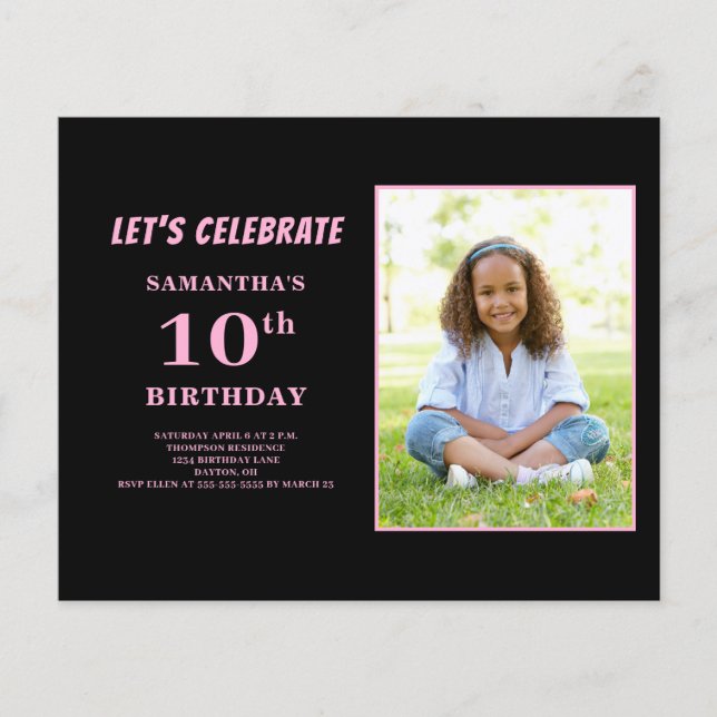 Papier Budget Pink Photo Invitation 10e anniversaire (Devant)