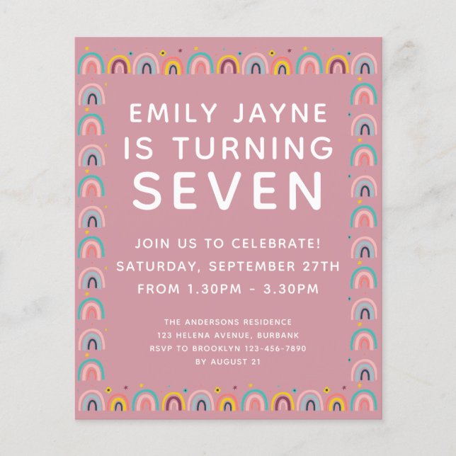 Papier BUDGET Pink Rainbows Invitation de fête d'annivers (Devant)