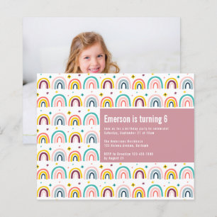 Papier BUDGET Pink Rainbows Invitation de fête d'annivers