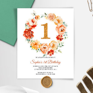 Papier Budget Pink & Red Wreath 1er anniversaire Invitati