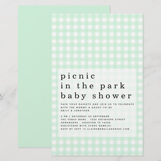 Papier Budget Pique-nique Parc Baby shower Green En vichy (Devant / Derrière)
