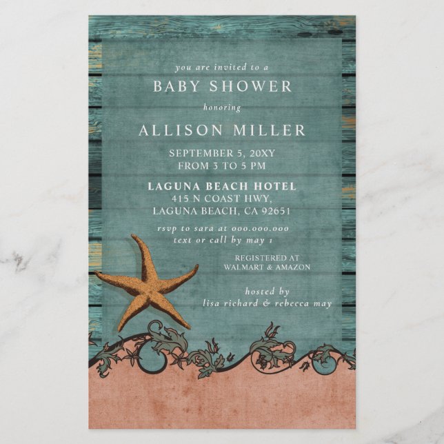 Papier Budget Plage neutre Baby shower de plage Invitatio (Devant)