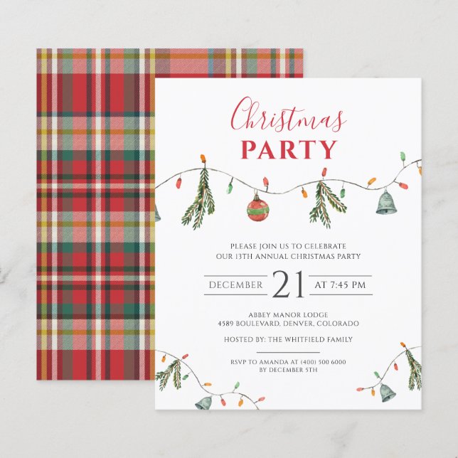 Papier Budget Plaid Noël Fête Invitation (Devant / Derrière)