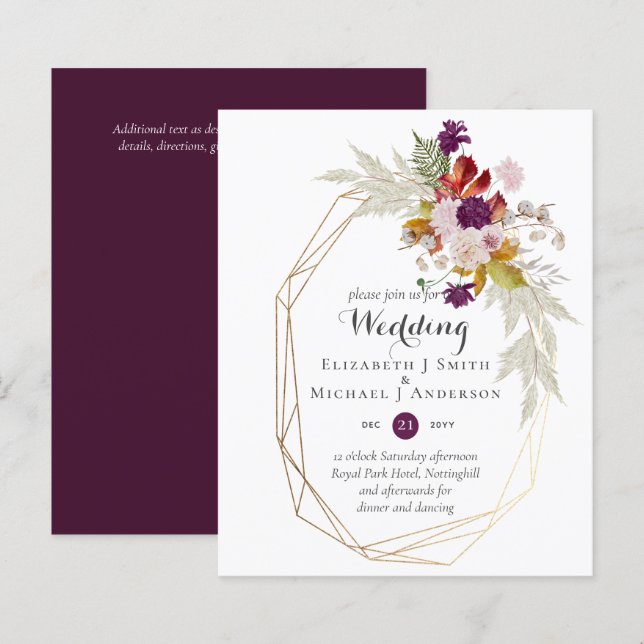 Papier Budget Plum Blooms Ginger Floral Mariage Invite (Devant / Derrière)