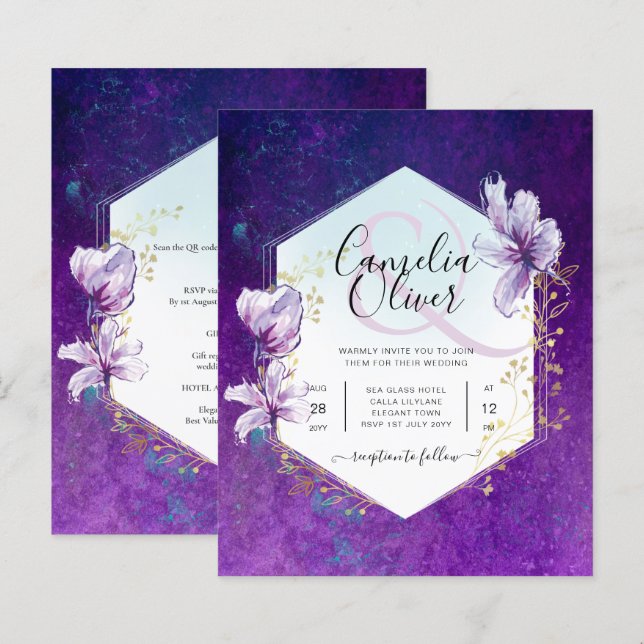 Papier Budget Plum Purple Floral Mariage All-in-1 (Devant / Derrière)