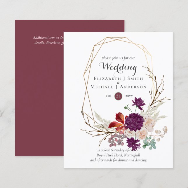 Papier Budget Plum rose Ginger Floral Mariage Invite (Devant / Derrière)