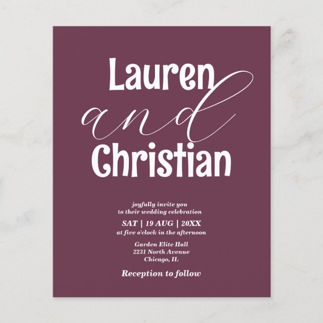 Papier Budget Plum Scripture Faire-part de mariage (Devant)