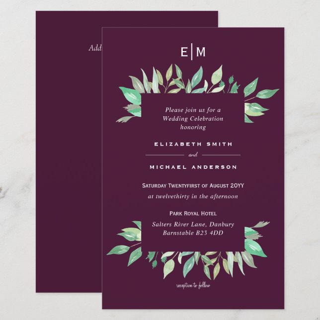 Papier BUDGET Plum verdure Invitations de mariage A9 (Devant / Derrière)