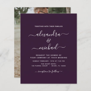 Papier Budget Plum violet Mariage avec invitation photo