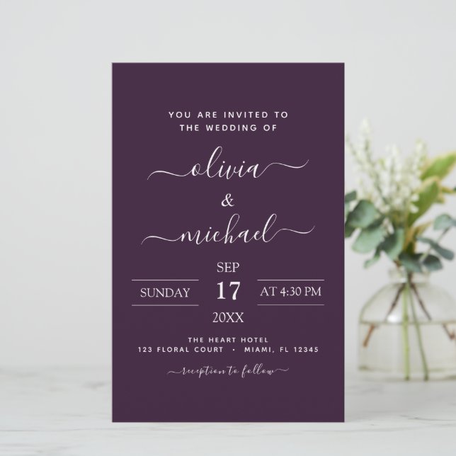 Papier Budget Plum violet Mariage Typographie moderne (Debout devant)