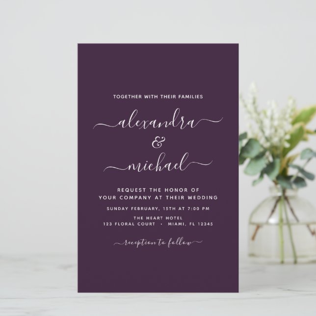 Papier Budget Plum violet Mariage Typographie moderne (Debout devant)
