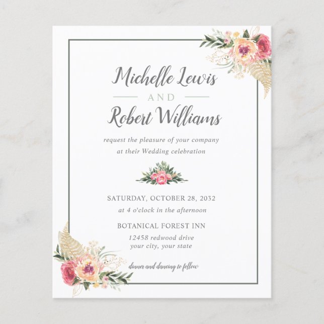 Papier BUDGET Plutôt blanc rose mariage floral (Devant)