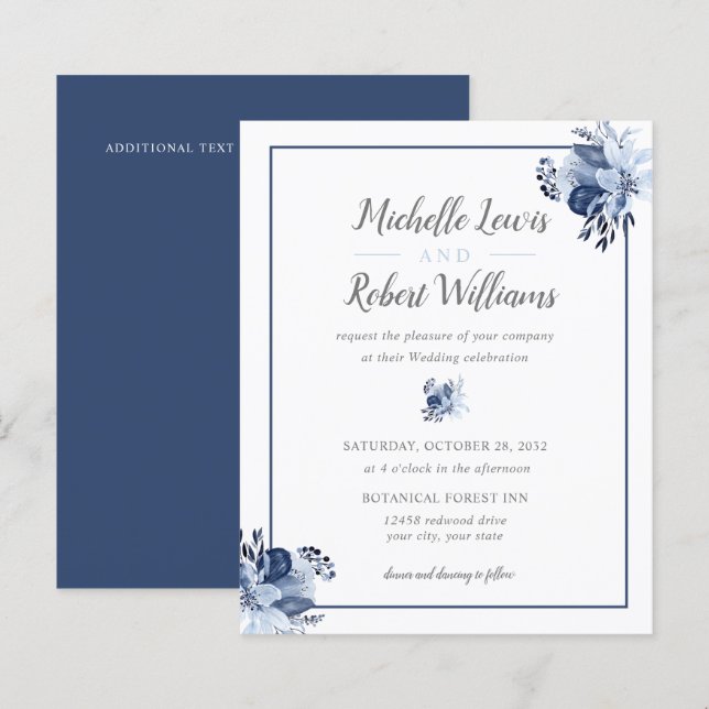 Papier BUDGET Plutôt gris Marine bleu mariage floral (Devant / Derrière)