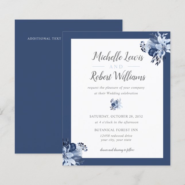 Papier BUDGET Plutôt gris Marine bleu mariage floral (Devant / Derrière)