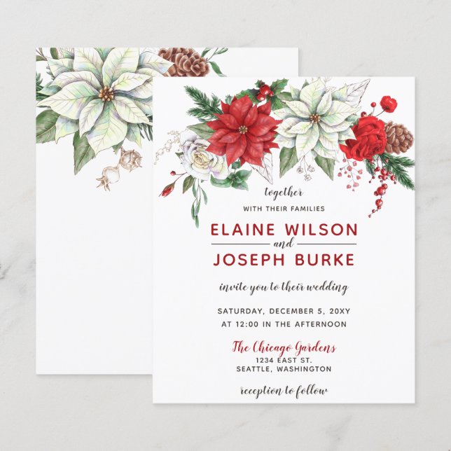 Papier Budget Poinsettia Pine cône Faire-part de mariage (Devant / Derrière)